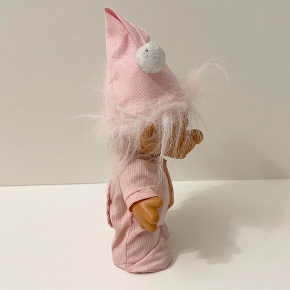 Vtg Russ Bedtime Sleepy Troll Doll Pajamas Pink Stripe Nightcap 8 Inch Tall - Picture 12 of 16